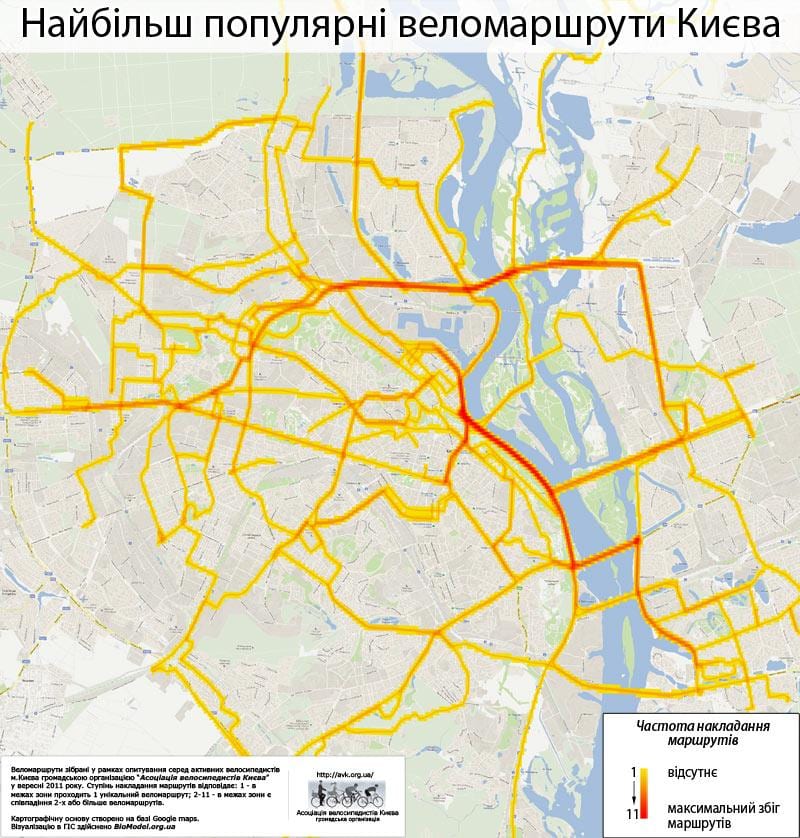 基辅自行车道地图