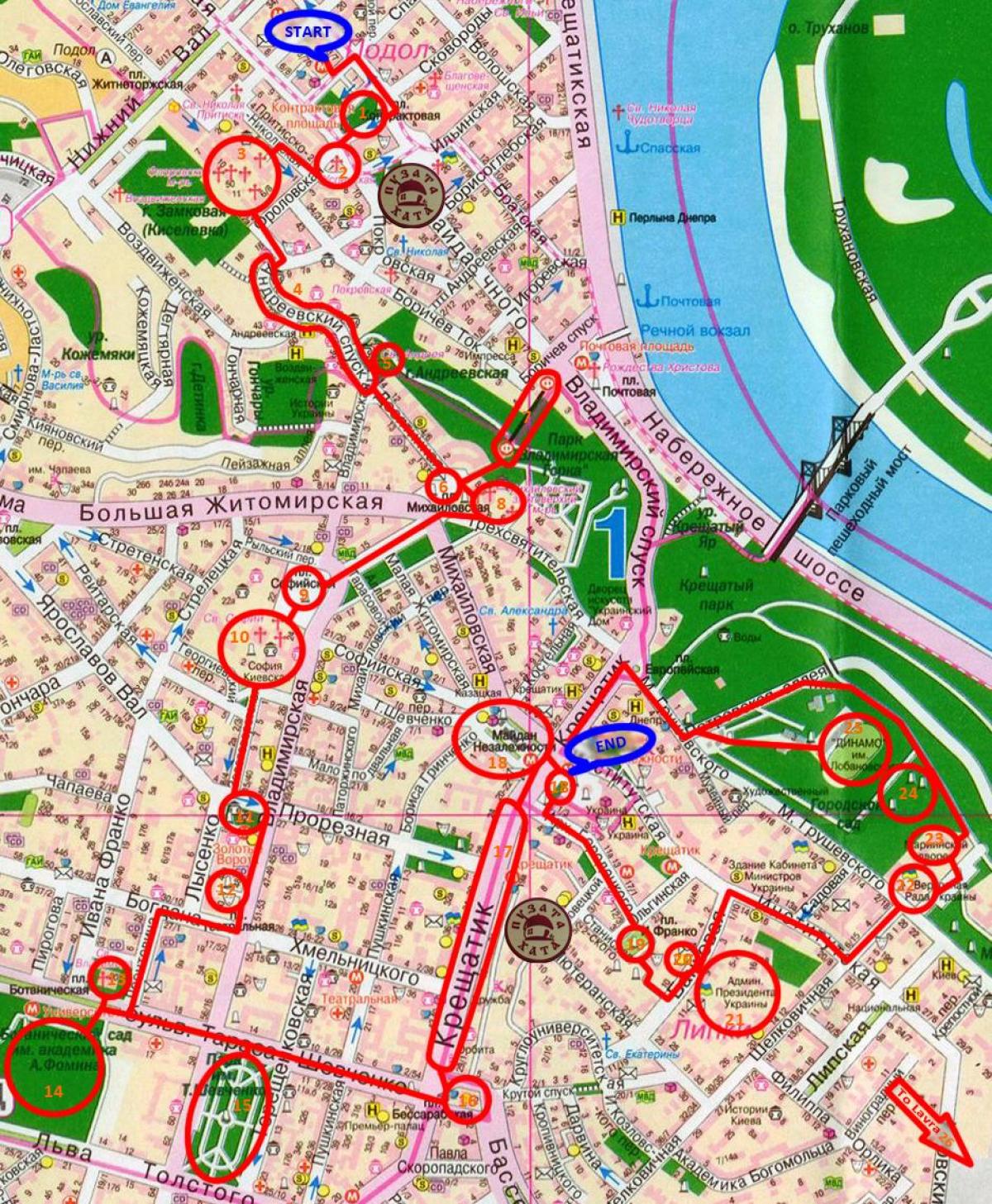 基辅步行游览地图